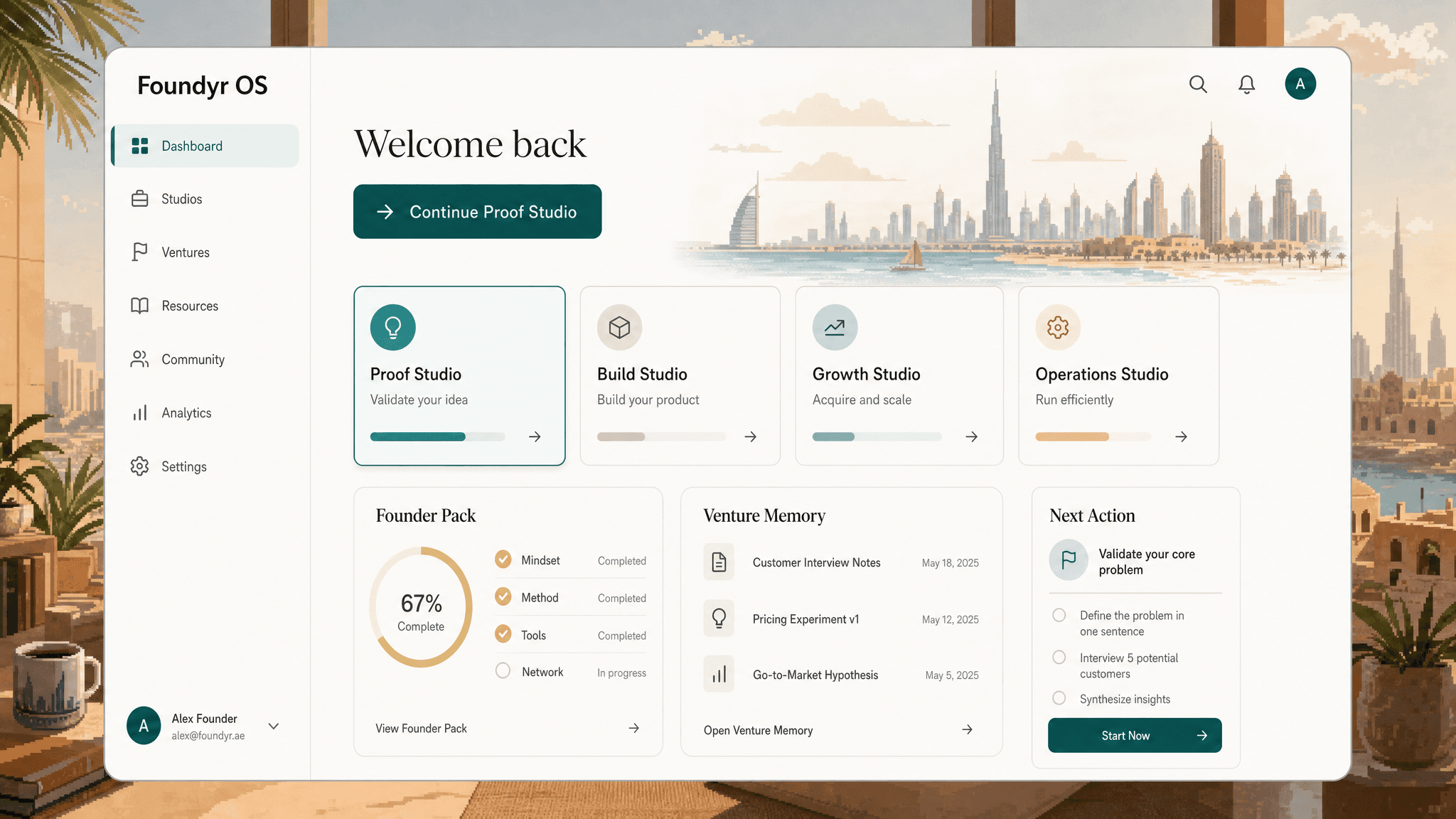 Foundyr OS dashboard mockup
